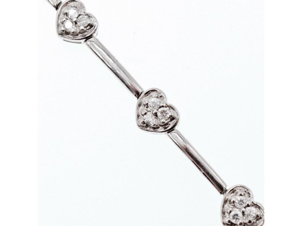 925 Sterling Silver Cz Bracelet "Hearts" Size 7 In
